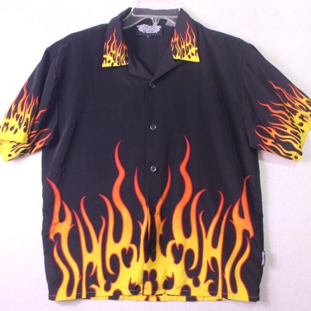 Guy Fieri Silver Point flames button up bowling shirt